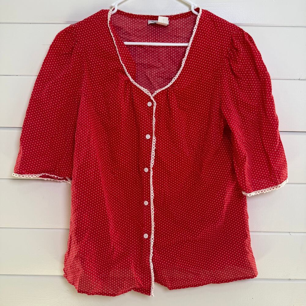 Vintage Maggie Sweet Polka‎ Dot Button Up Shirt Womens 16 Red